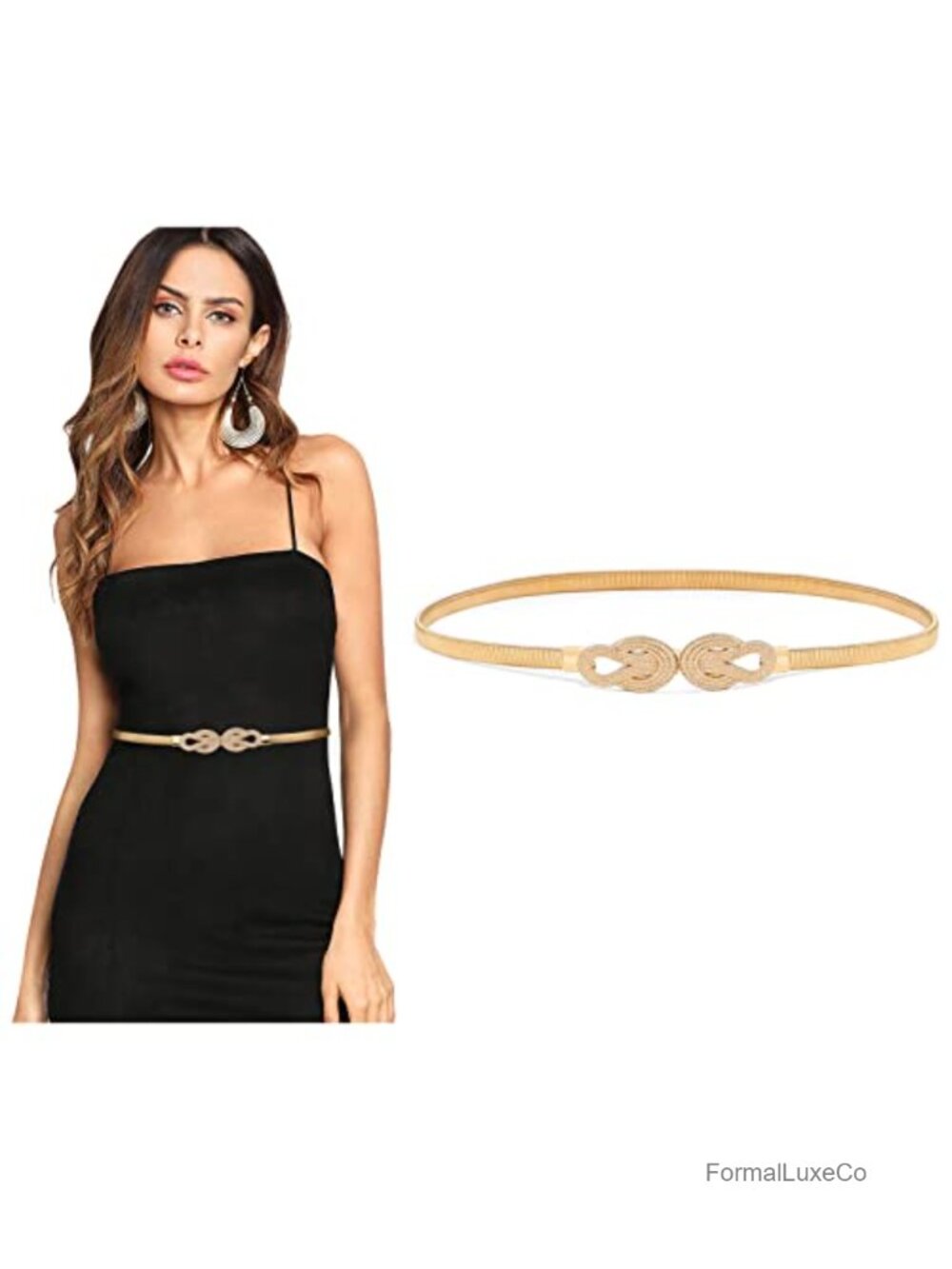 Women's Elastic Skinny Metal Belt Stretch Waist Belt with Twist Buckle